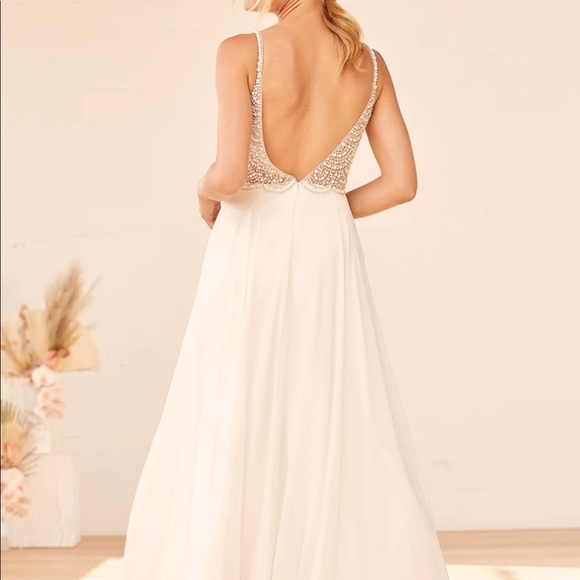 White Beaded Rhinestone Maxi Dress - Picture 5 of 7